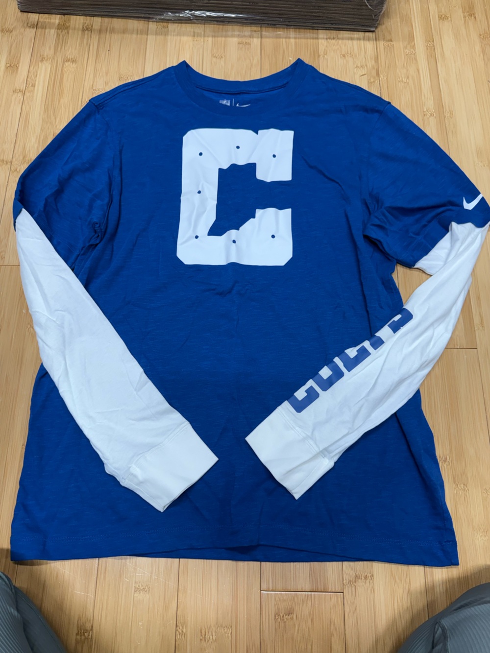 Nike Blue Long Sleeve Tee with White Sleeve Panels